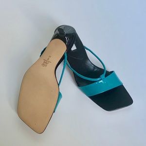 Dkny Shoes - DKNY Turquoise Patent Leather Kitten Heel Sandals Dkny Shoes - DKNY Turquoise Patent Leather Kitten Heel Sandals